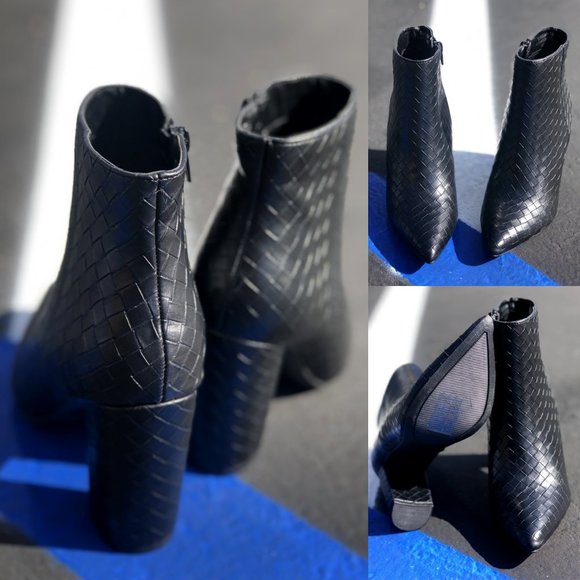 NEW Black Braided Weave Embossed Woven Pointy Toe - Picture 9 of 12